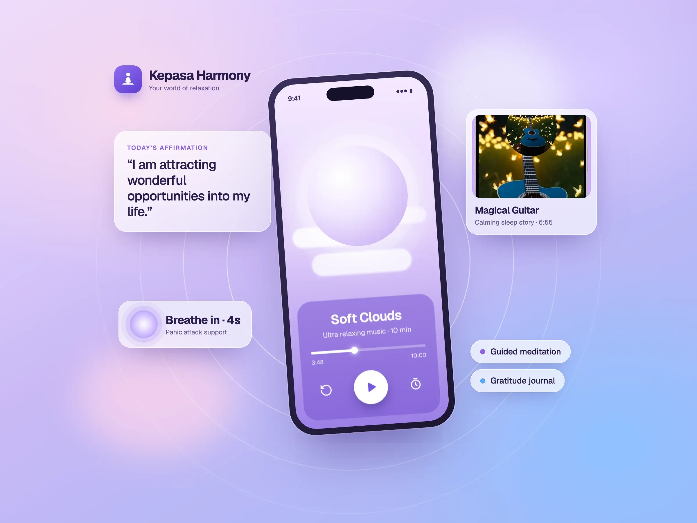 Kepasa Harmony - Mental Wellness & Meditation App: device mockup