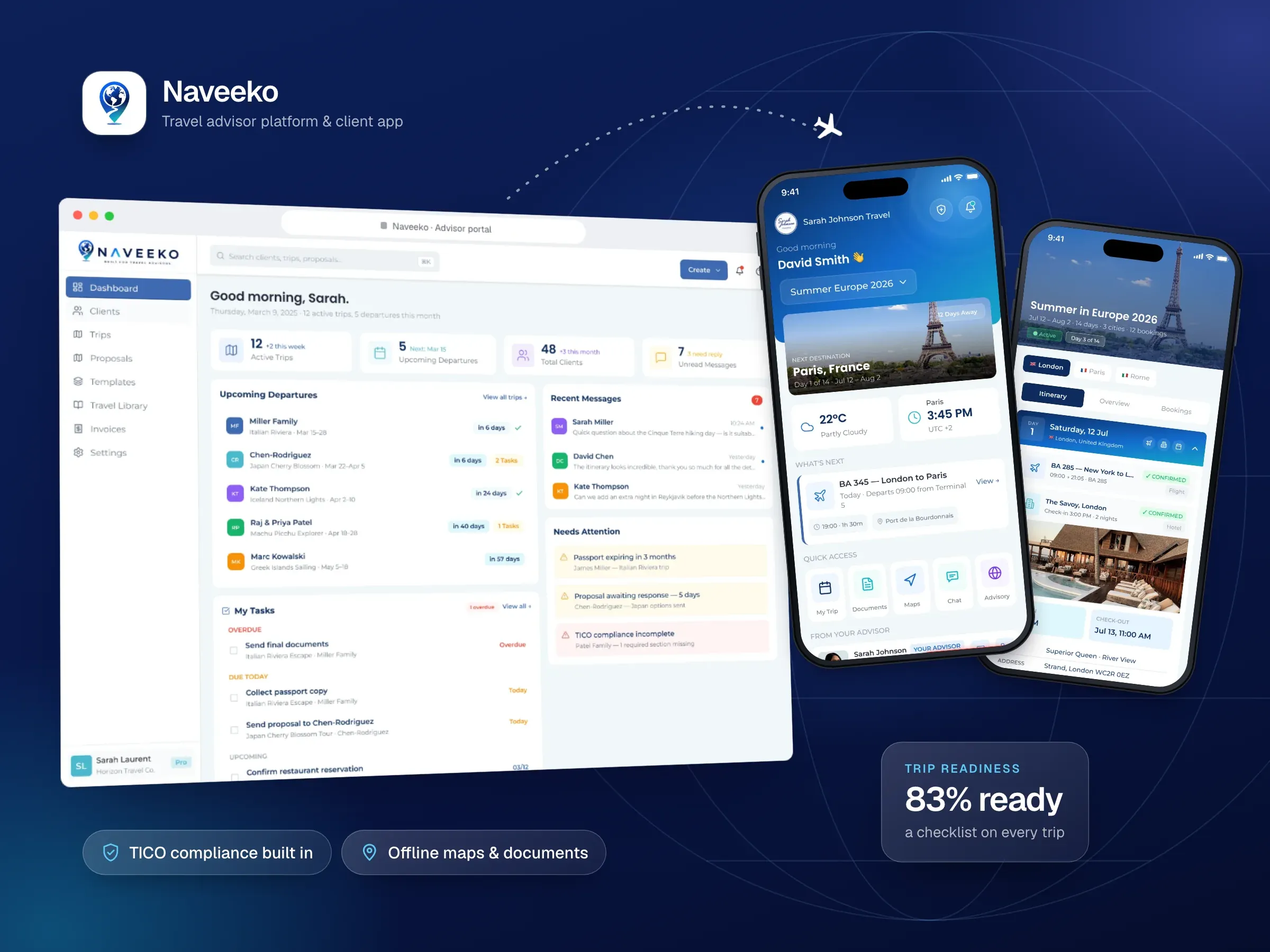 Naveeko - Travel Advisor Platform & Client App: device mockup