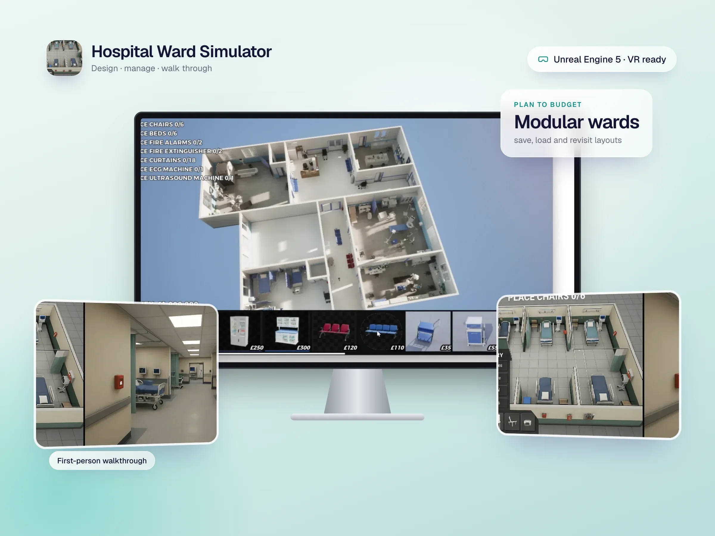 Hospital Ward Design & Management Simulator: device mockup